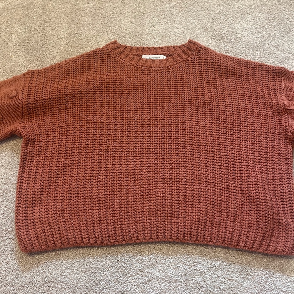 Moon & Madison Brown Crew Neck Sweater Chunky Knit Oversized